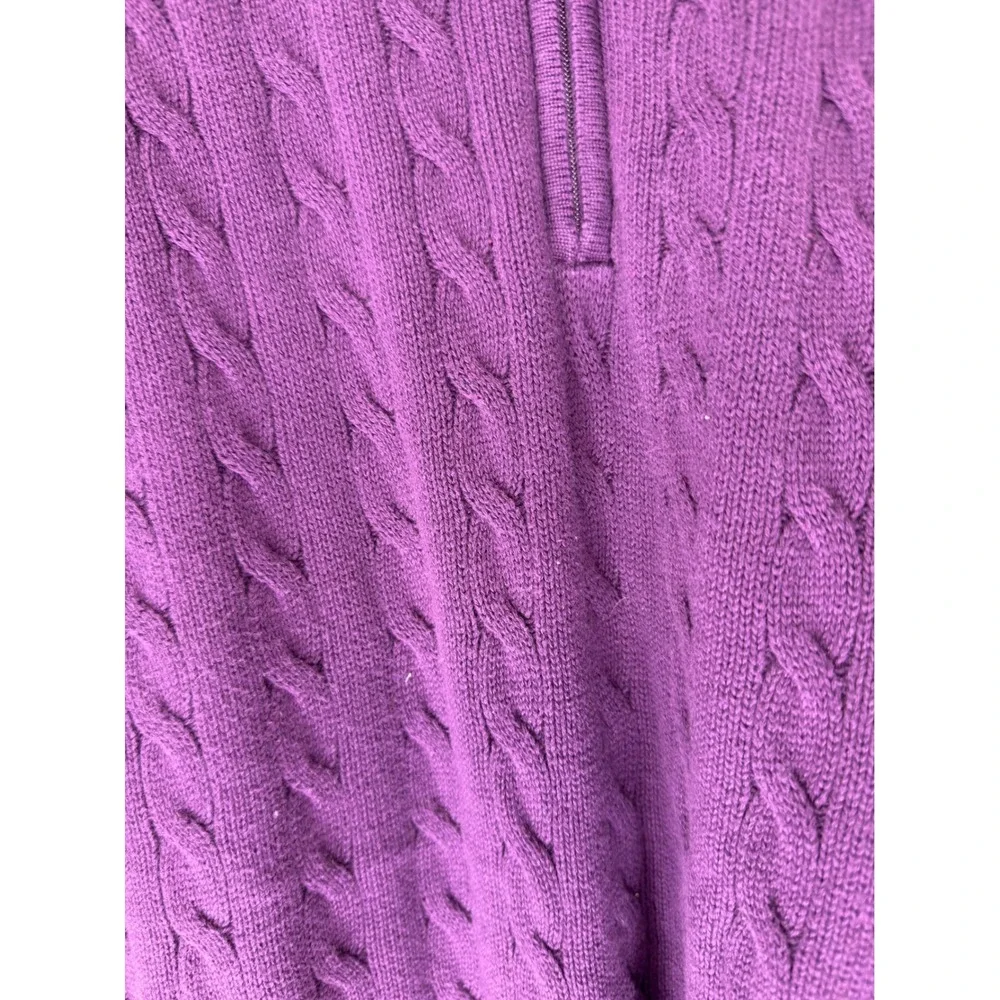 Izod Quarter Zip Men's Purple Cable‎ Knot Mock Neck Long Sleeve Sweater Large